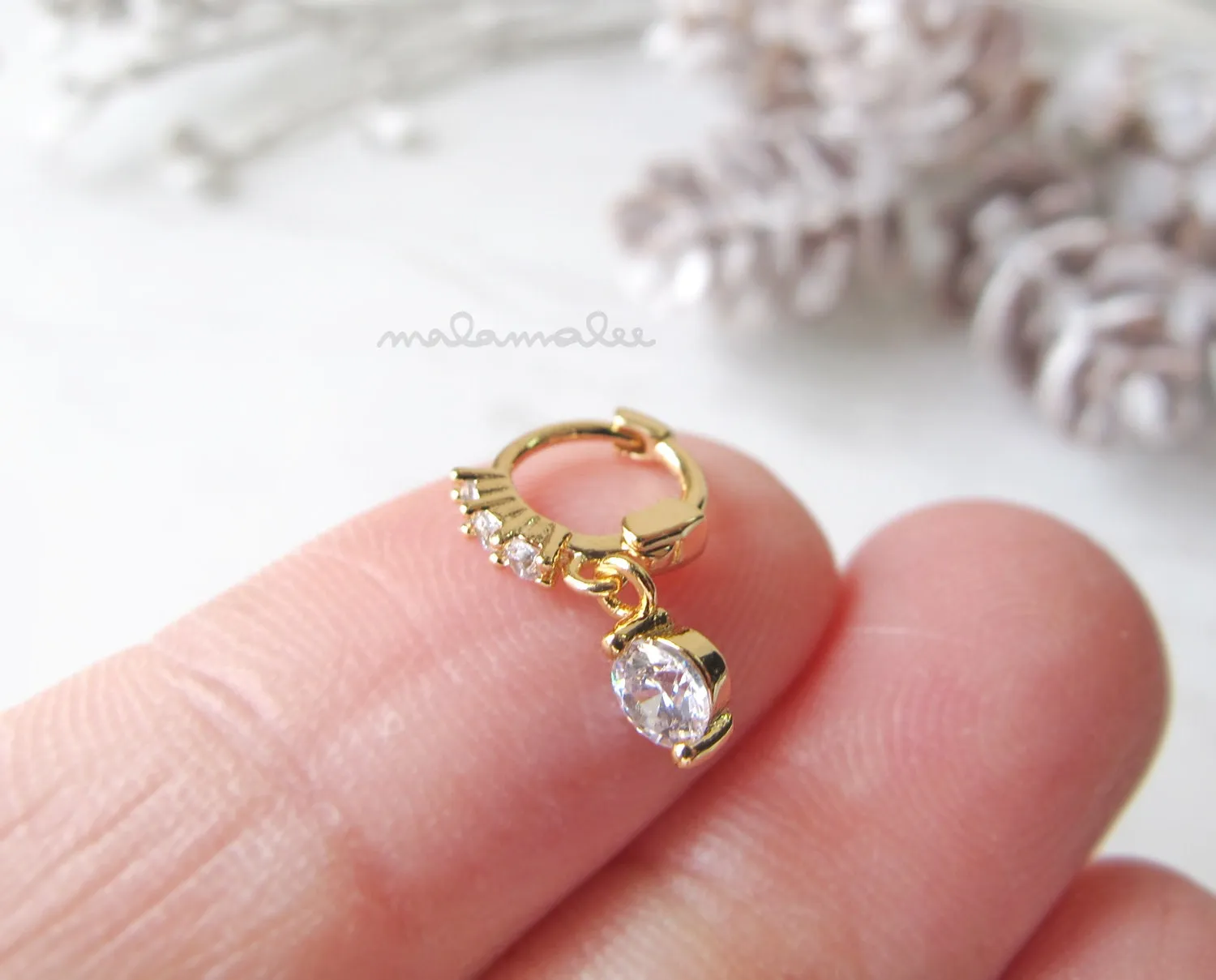 Very Tiny 5mm Huggie Hoop, Gem Drop Hoop