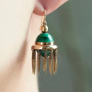 Victorian Malachite & Gold Tassel Earrings