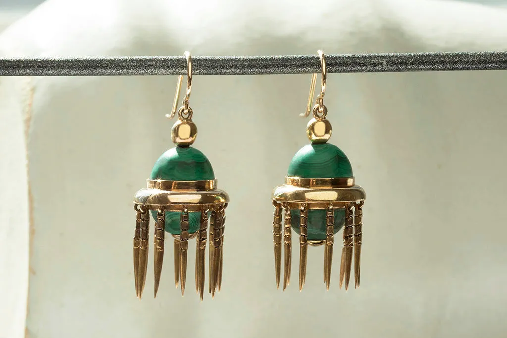 Victorian Malachite & Gold Tassel Earrings