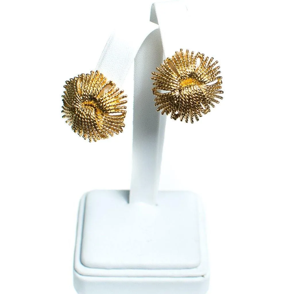 Vintage 1960s Retro Glam Monet Fringed Tassel Design Gold Statement Earrings