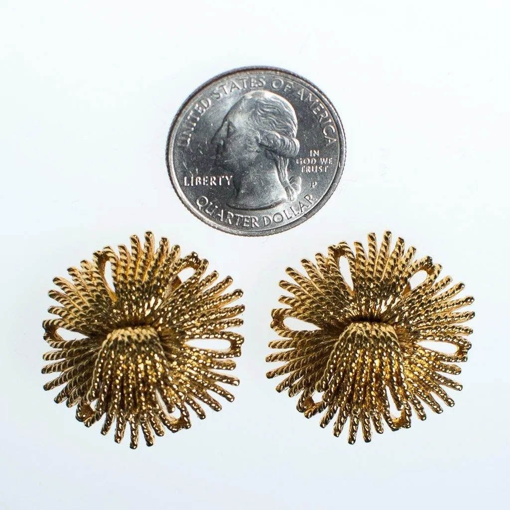 Vintage 1960s Retro Glam Monet Fringed Tassel Design Gold Statement Earrings