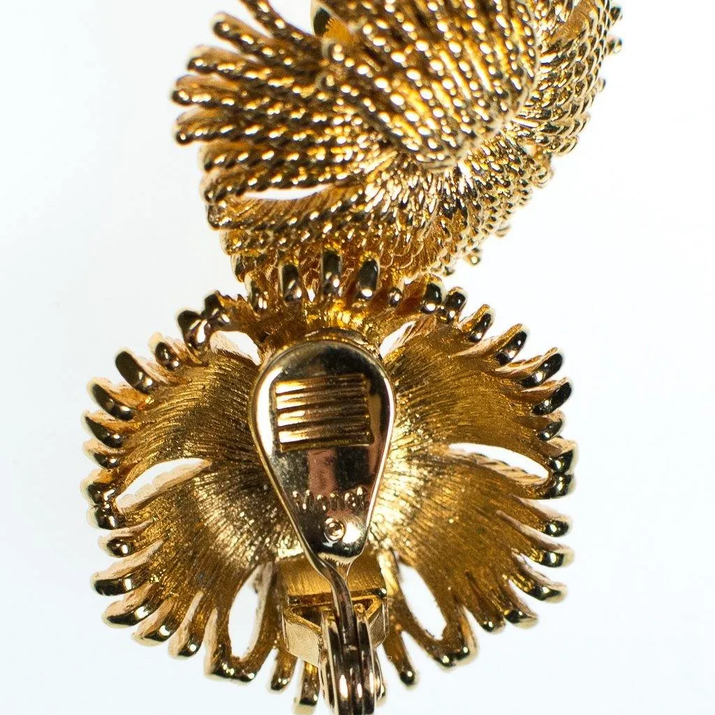 Vintage 1960s Retro Glam Monet Fringed Tassel Design Gold Statement Earrings