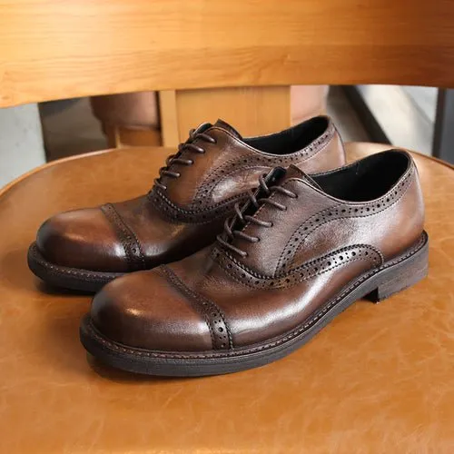 Vintage British Leather Casual Breathable Brogues