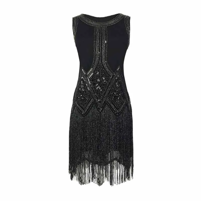 Vintage Christmas Party Fringe Dress Sexy Sequin Evening Dress