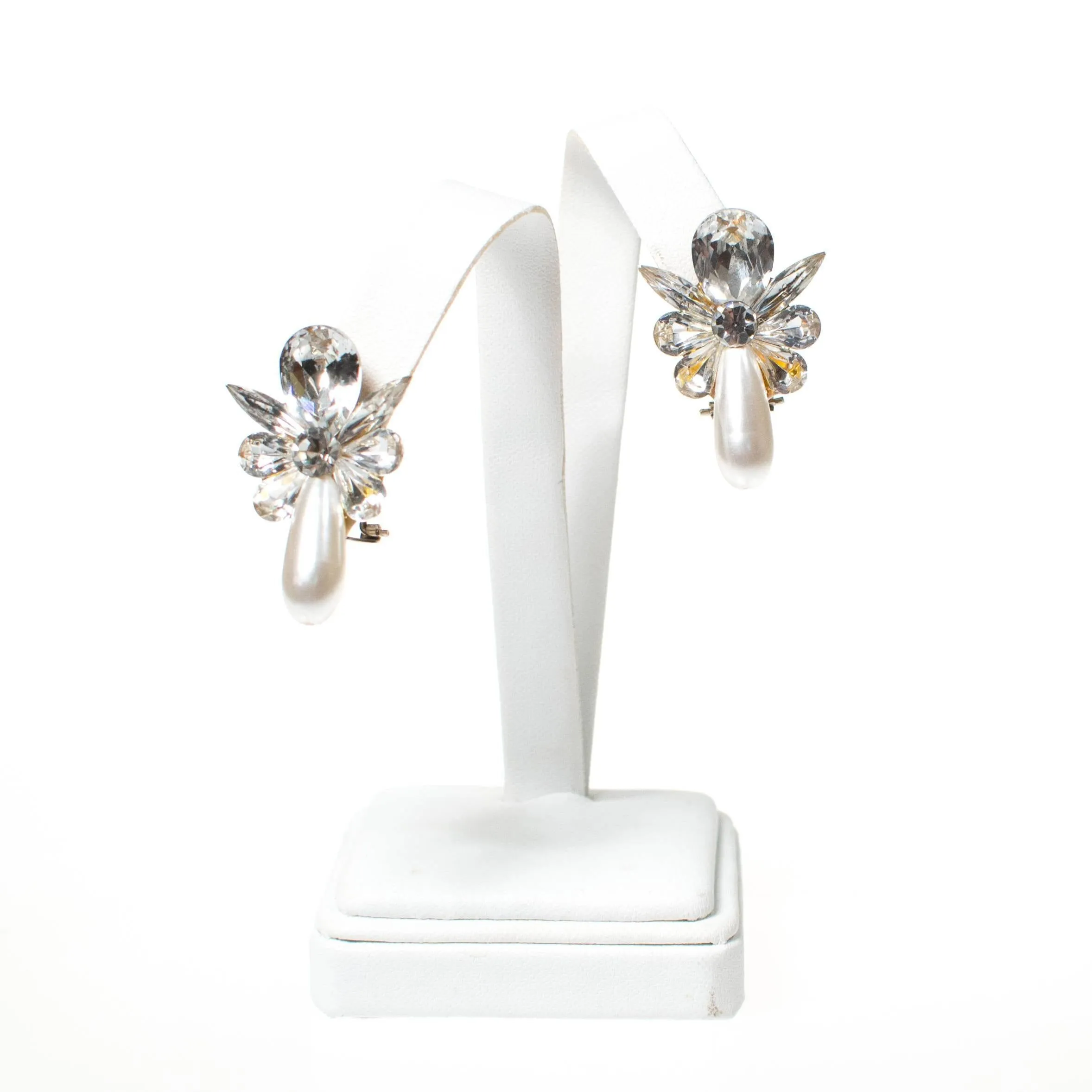 Vintage Rhinestone and Faux Pearl Statement Earrings