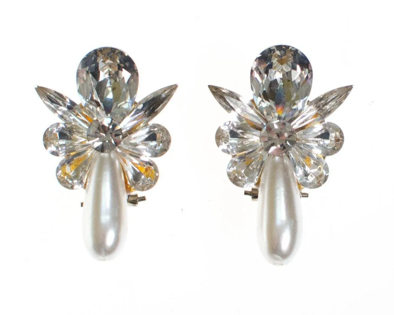 Vintage Rhinestone and Faux Pearl Statement Earrings