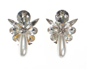 Vintage Rhinestone and Faux Pearl Statement Earrings