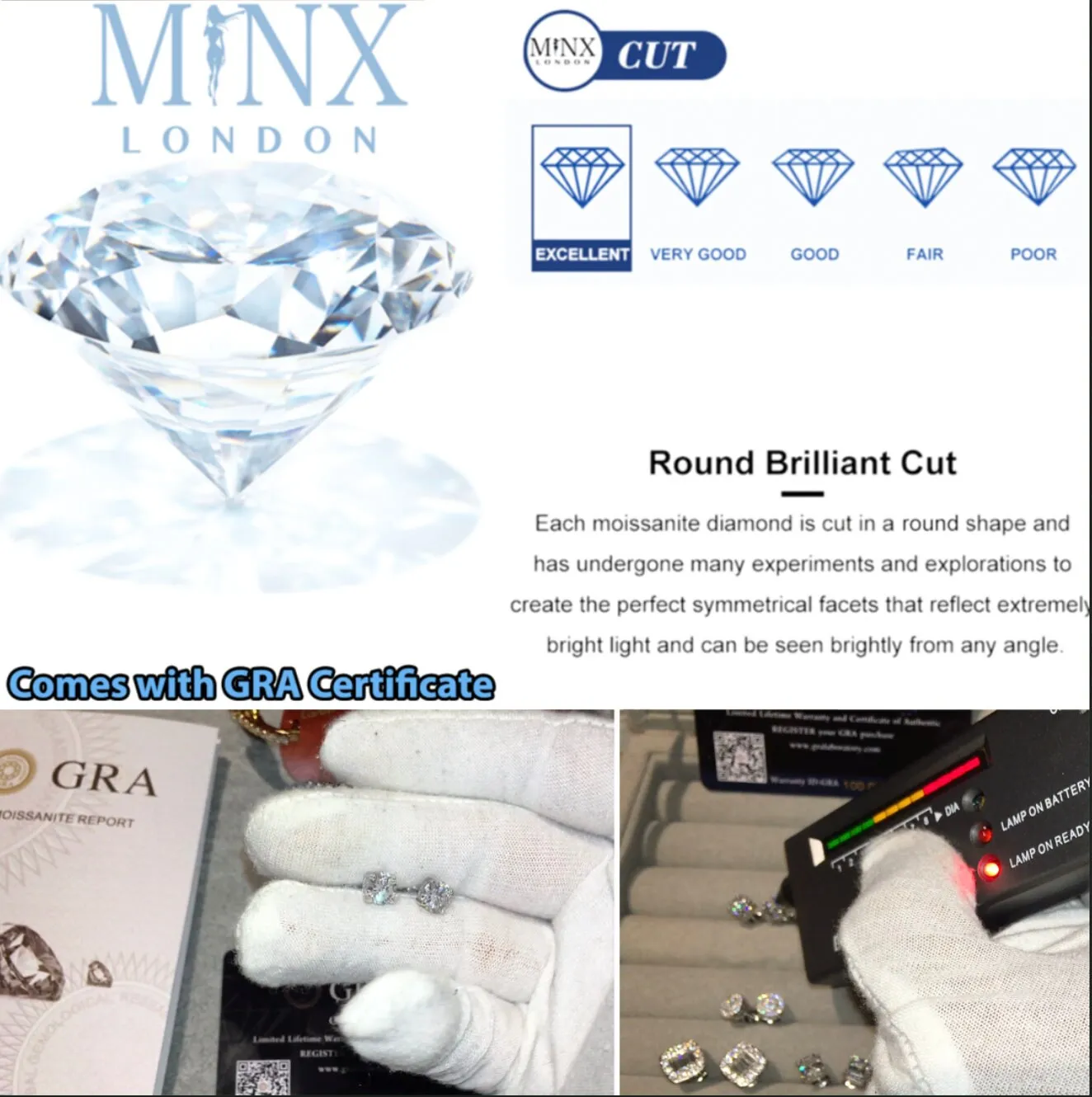 VVS1 Round Diamond Ear Studs | Moissanite Diamond Ear Studs | Iced Out Ear Studs | Diamond Ear Studs | Moissanite Earrings | Ear Studs