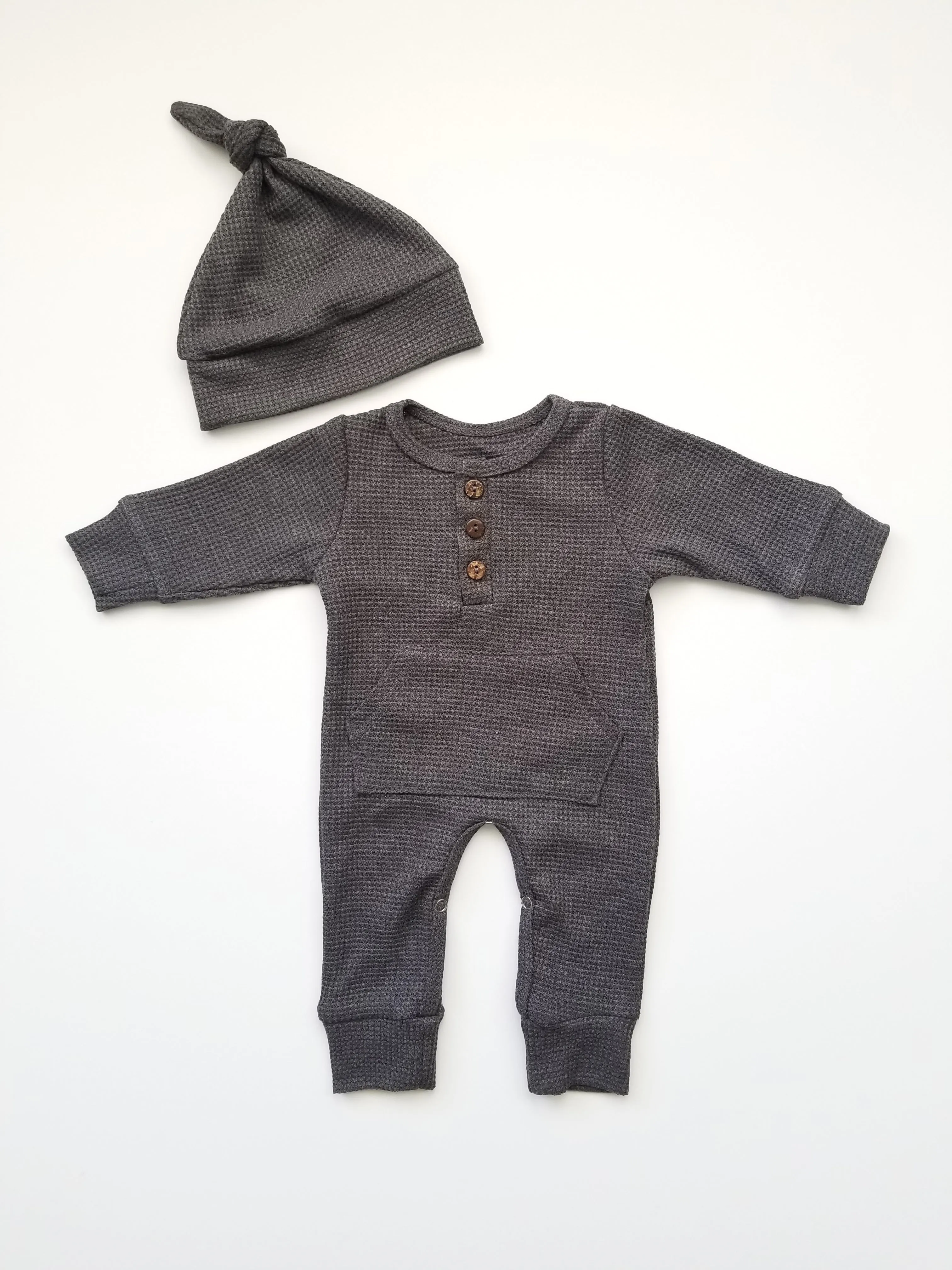 Waffle Pocket Romper Set Newborn Outfit