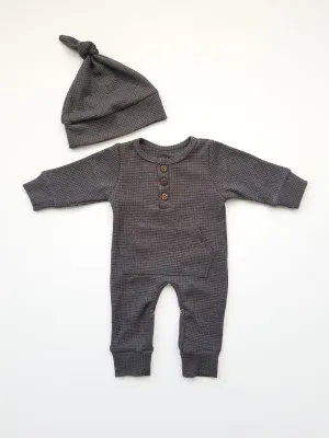 Waffle Pocket Romper Set Newborn Outfit