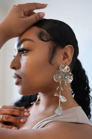 Waterfall Statement White Flower Earrings