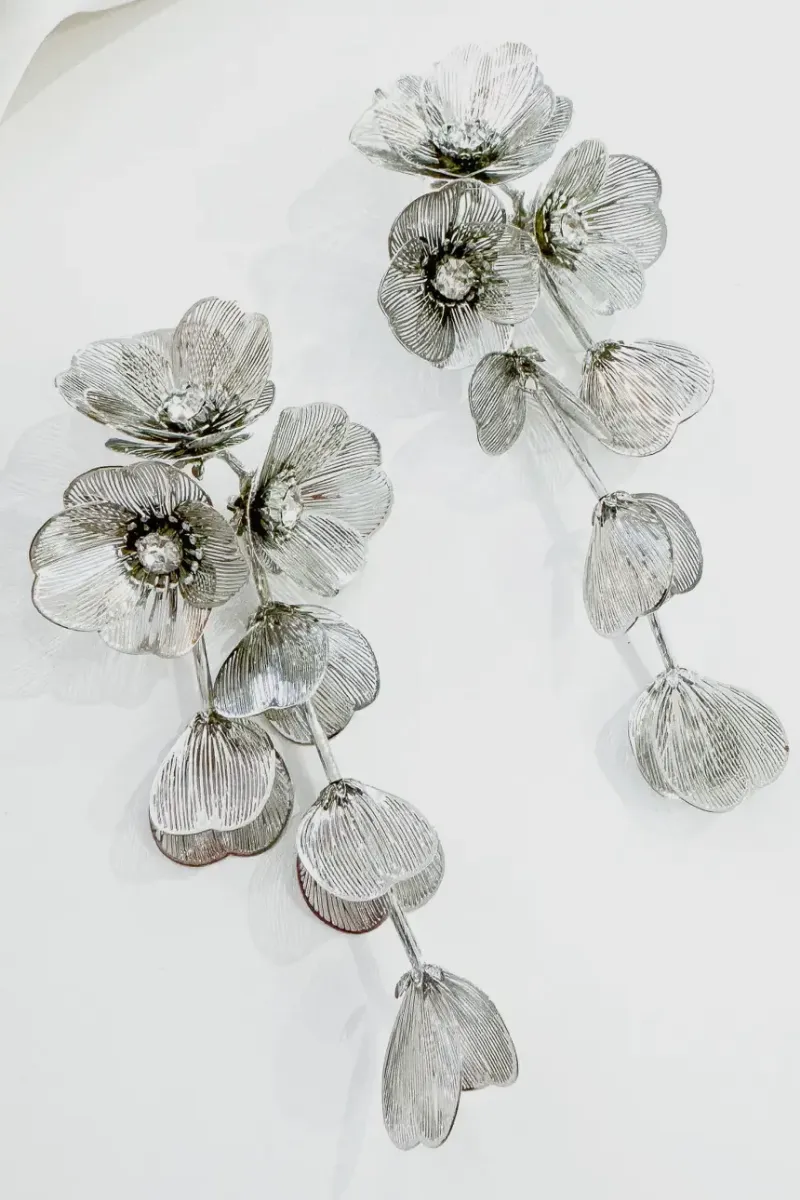Waterfall Statement White Flower Earrings
