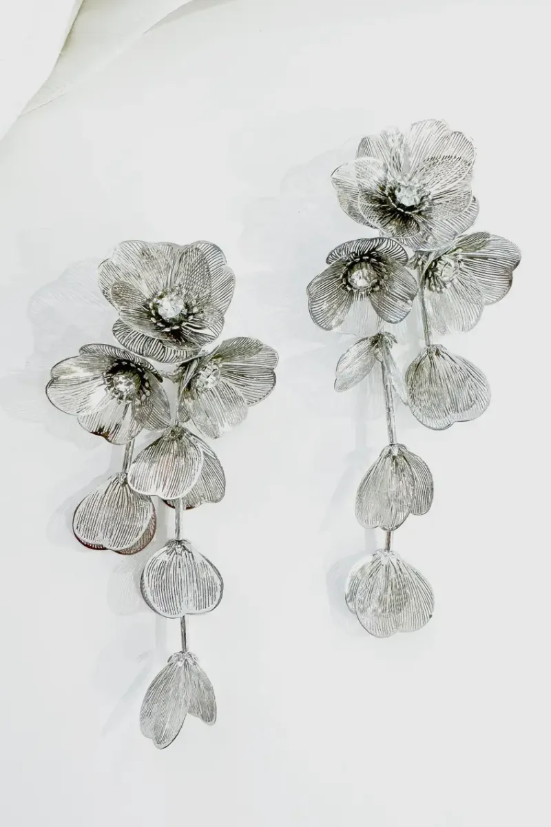 Waterfall Statement White Flower Earrings