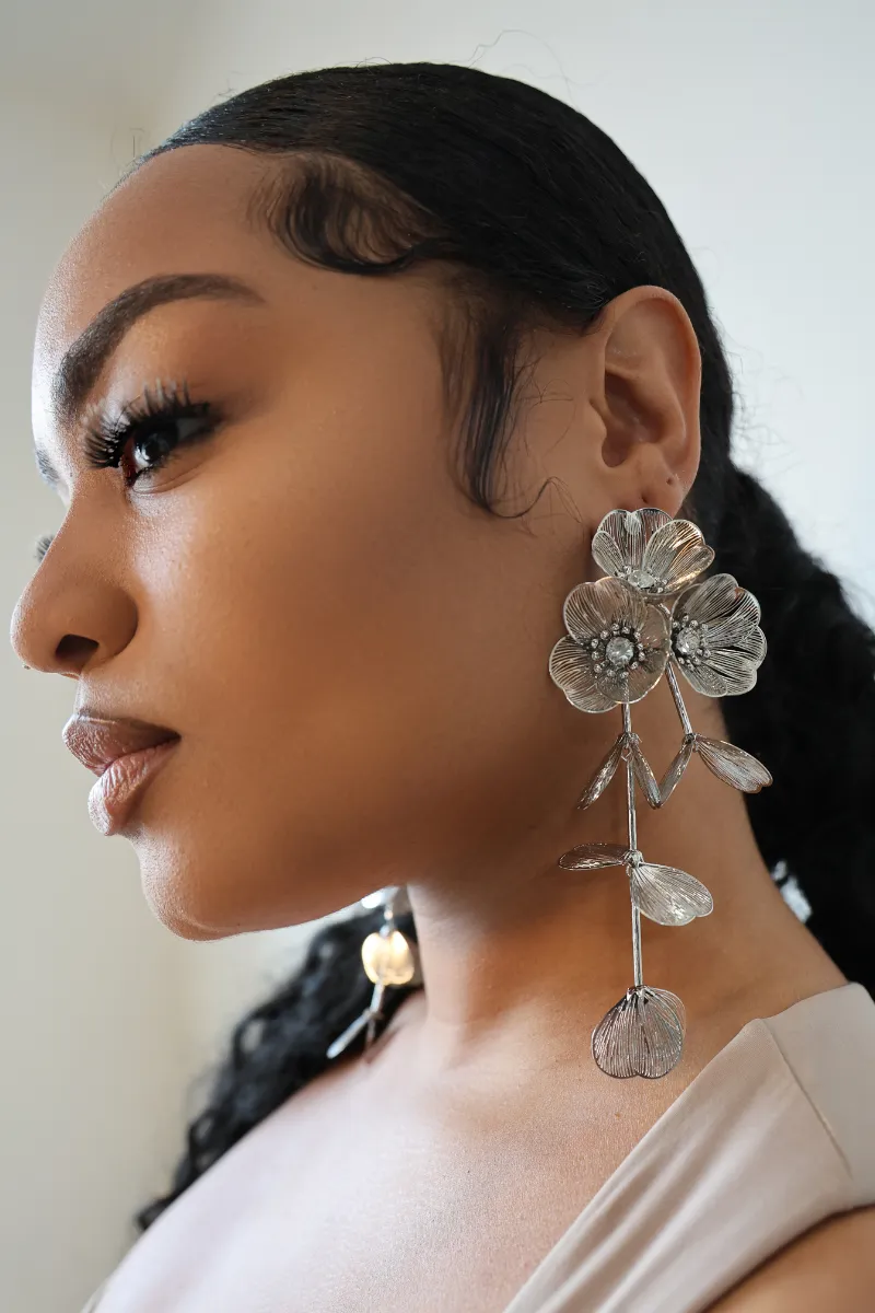 Waterfall Statement White Flower Earrings