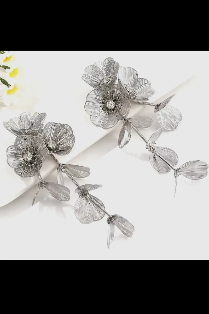 Waterfall Statement White Flower Earrings