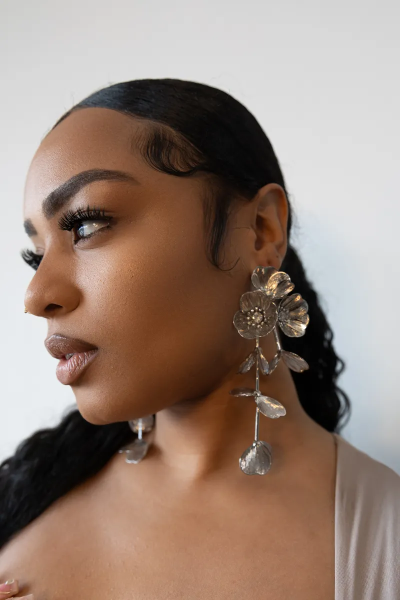 Waterfall Statement White Flower Earrings