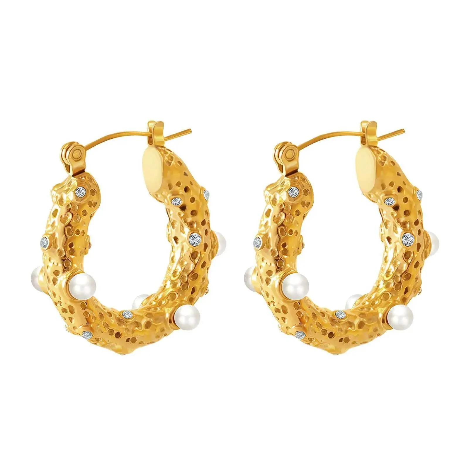Waterproof Show Me Pearls Hoop Earrings Gold Plated