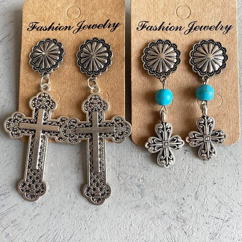 Western Blossom Cross Earrings