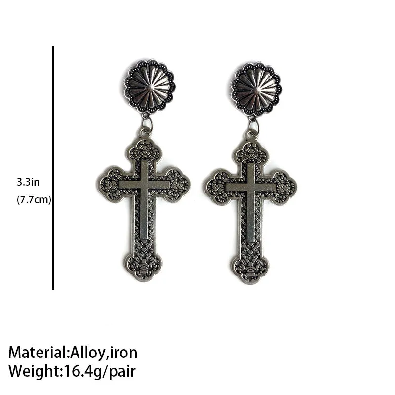Western Blossom Cross Earrings