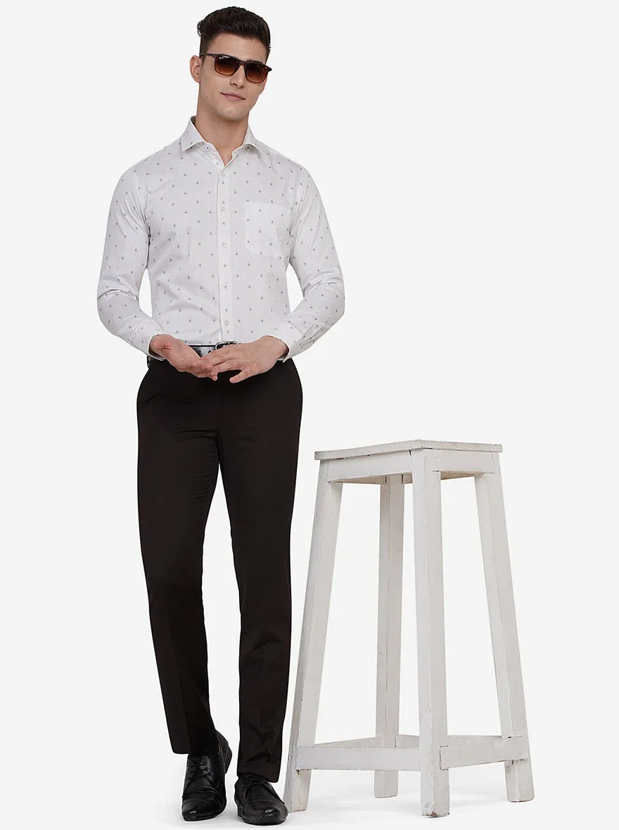 White & Grey Printed Slim Fit Formal Shirt | Greenfibre