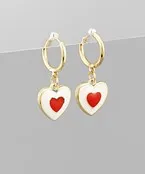 White & Red Heart Hoop Earrings
