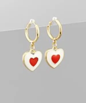 White & Red Heart Hoop Earrings