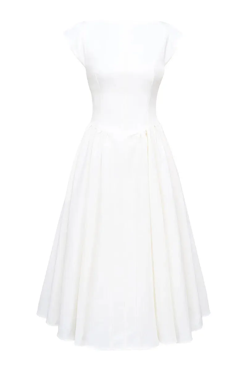 White Backless A-line Sexy Maxi Dress For Women Gown Solid Hollow Out Sleeveless High Waist Club Pleated Dress Elegant