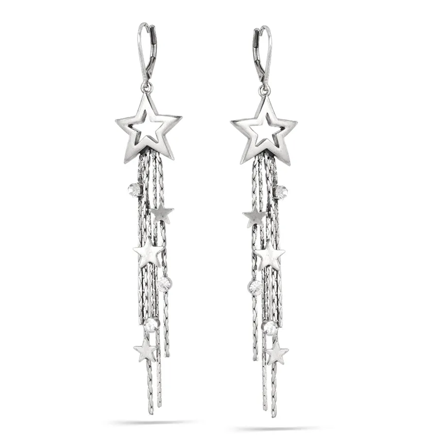 WHITE CRYSTAL STAR TASSEL EARRINGS #200SV3201 (5D1)