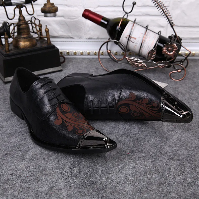 White leather printed dress shoes Men's dress shoes