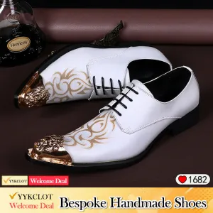 White leather printed dress shoes Men's dress shoes