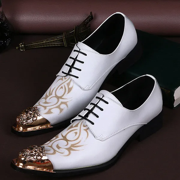 White leather printed dress shoes Men's dress shoes
