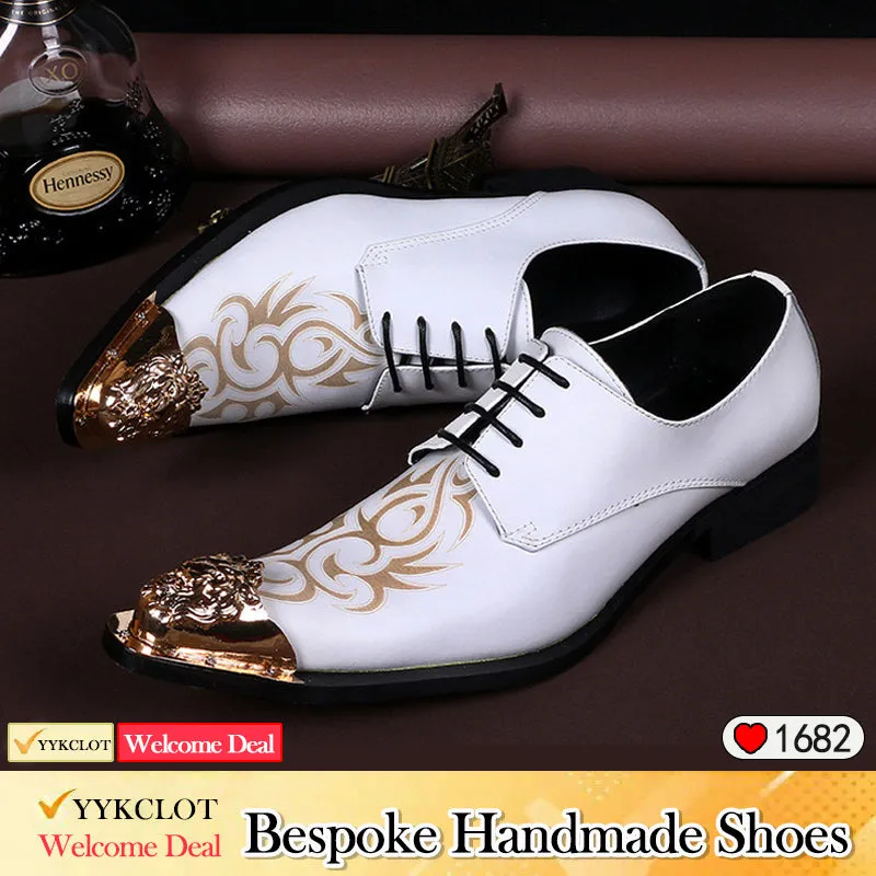White leather printed dress shoes Men's dress shoes