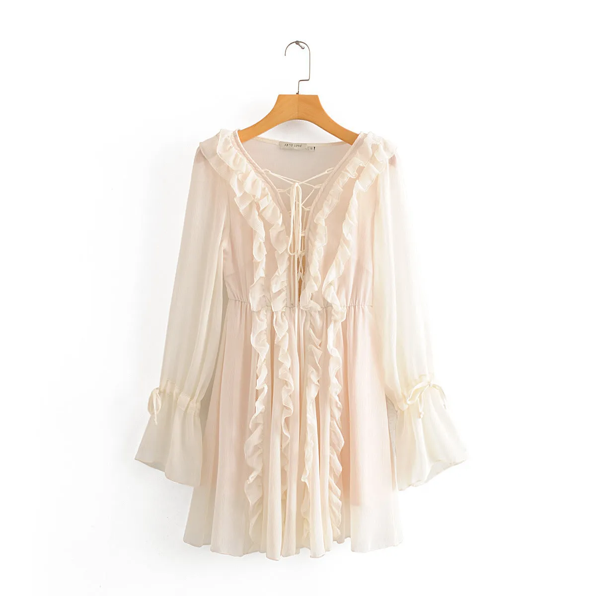 White Multi-layer Lace Cross Ruffle Vacation Mini Dresses