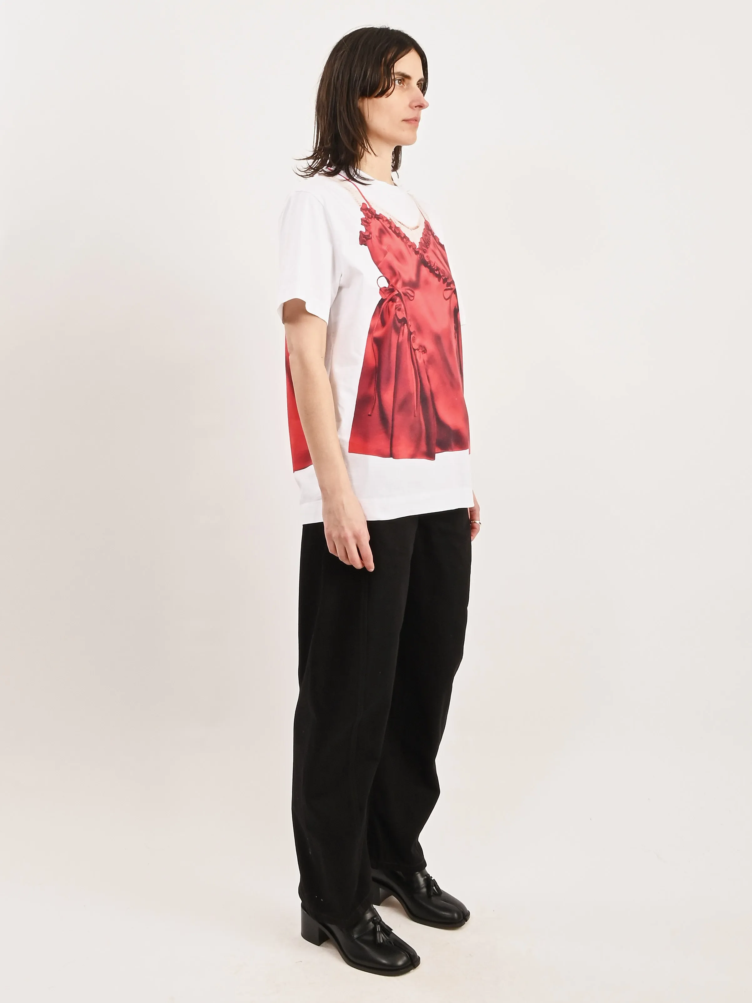 White Negligee Trompe L'Oeil Print S/S T-Shirt