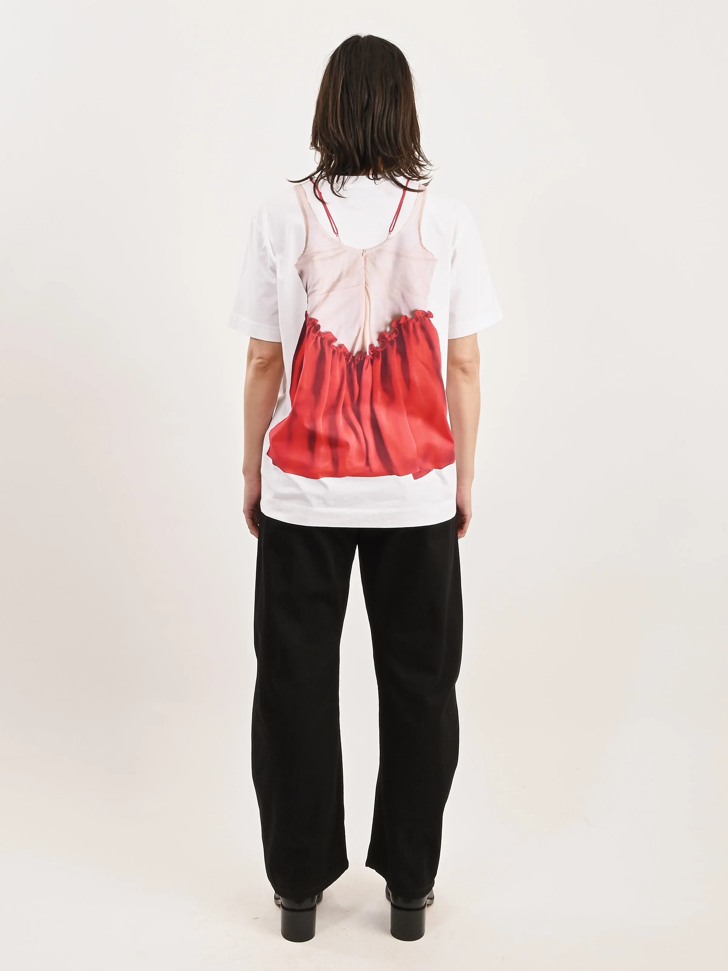 White Negligee Trompe L'Oeil Print S/S T-Shirt