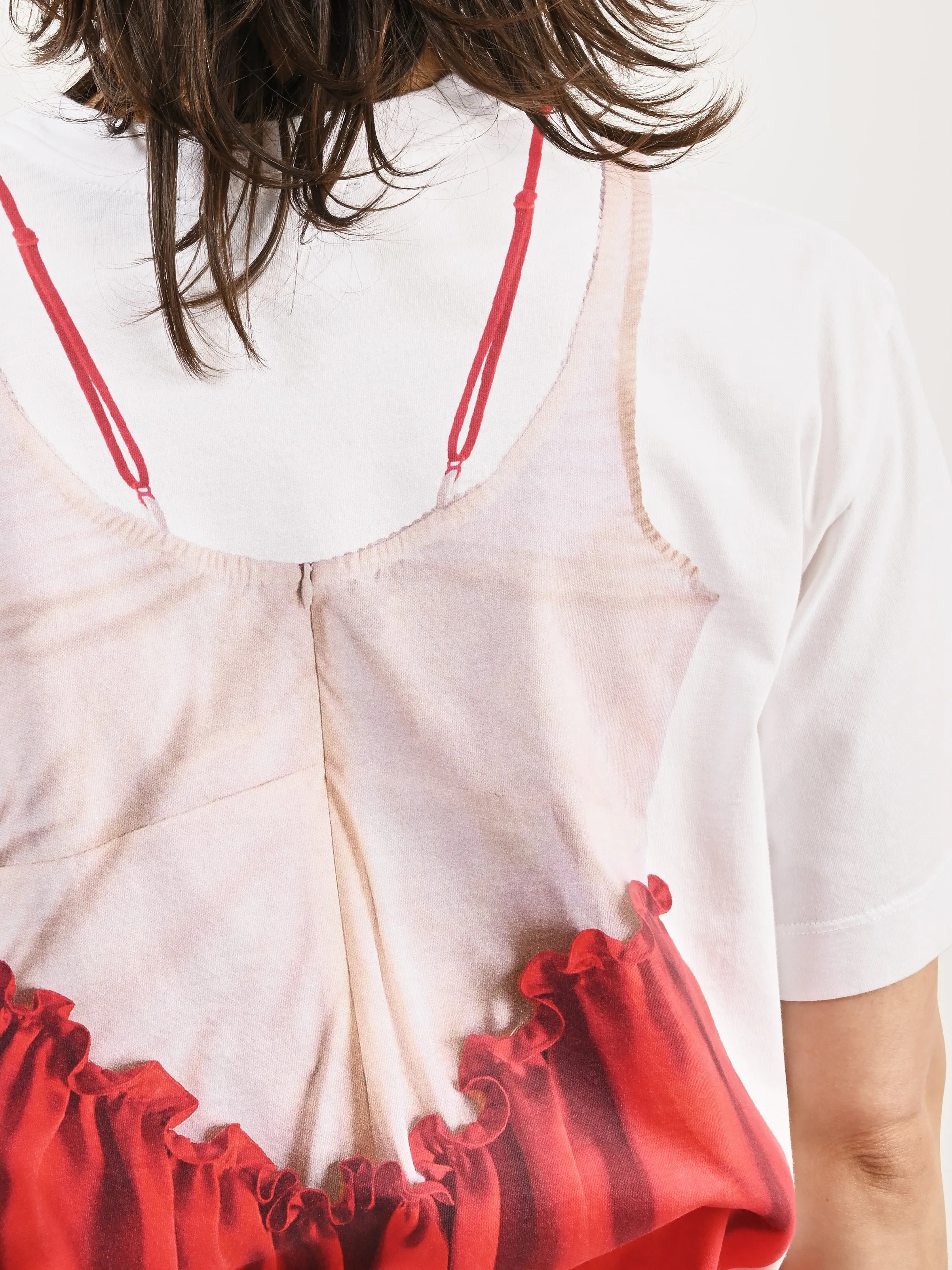 White Negligee Trompe L'Oeil Print S/S T-Shirt