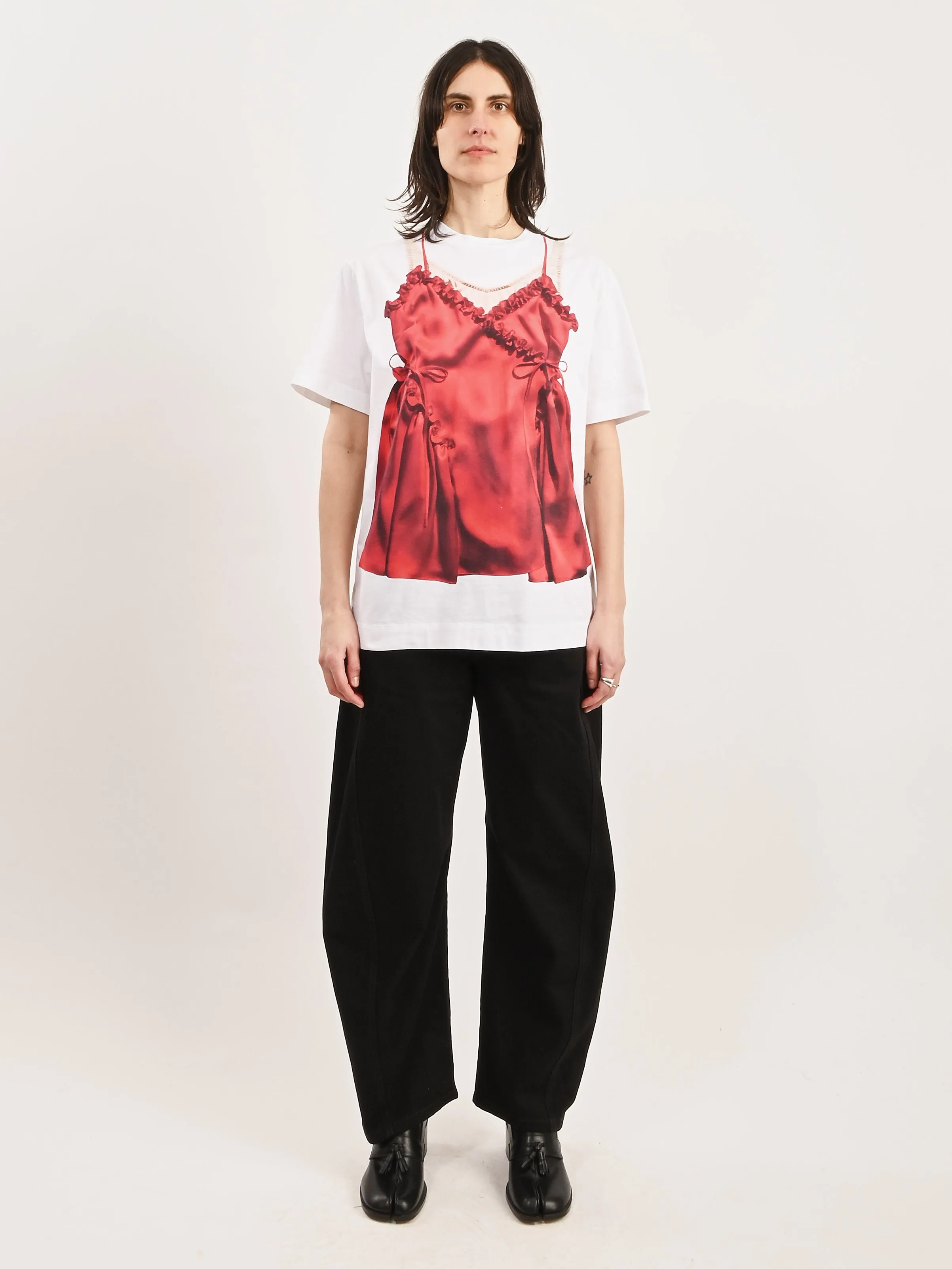 White Negligee Trompe L'Oeil Print S/S T-Shirt