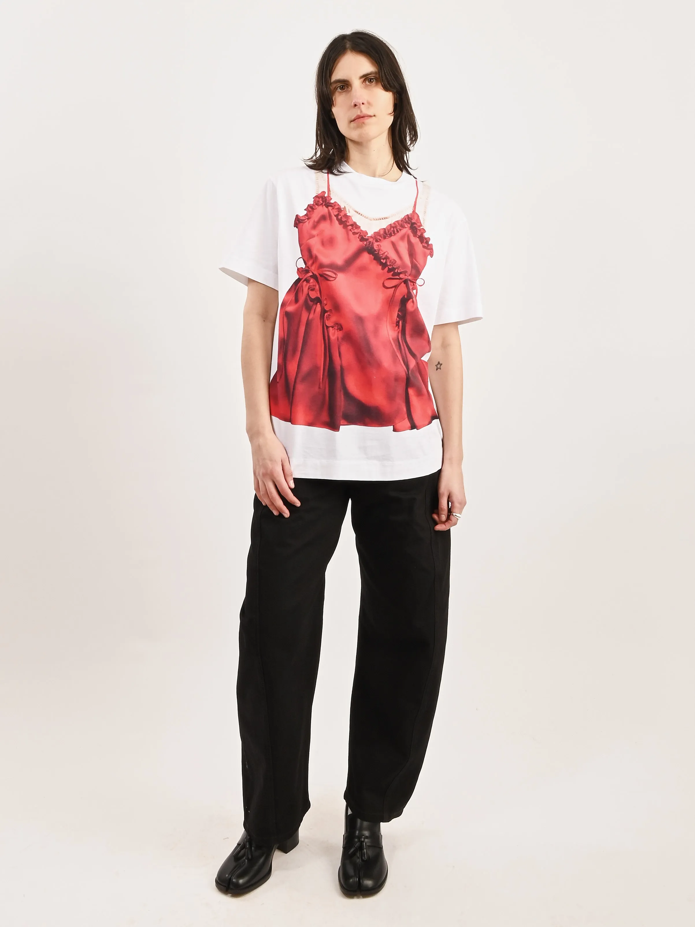 White Negligee Trompe L'Oeil Print S/S T-Shirt