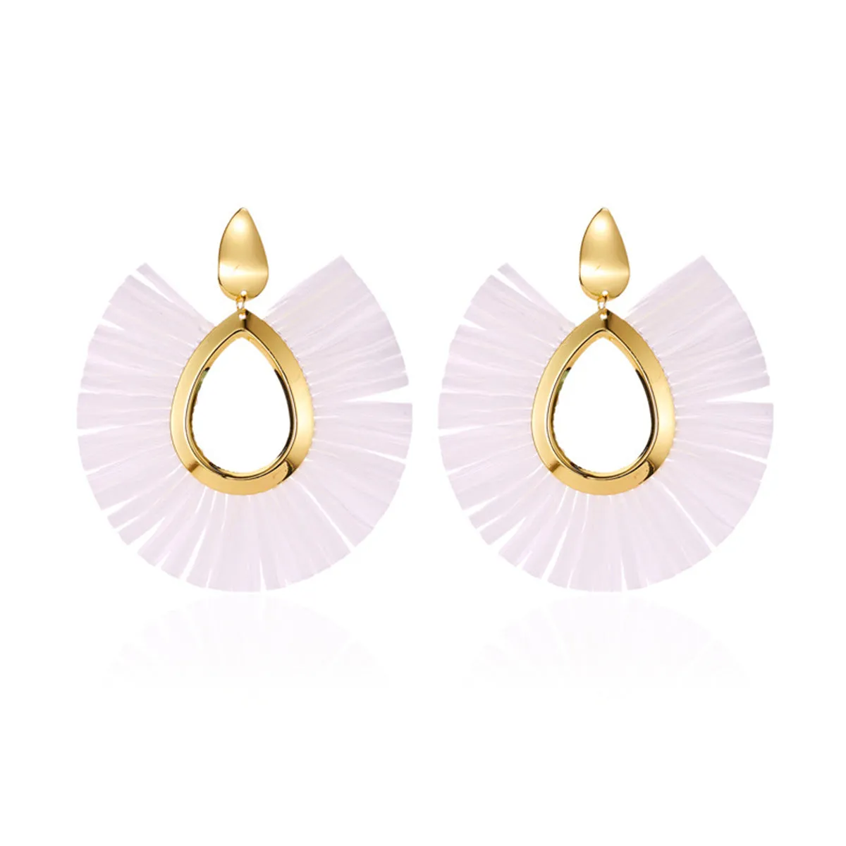 White Raffia & 18K Gold-Plated Fan Drop Earrings