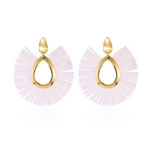 White Raffia & 18K Gold-Plated Fan Drop Earrings