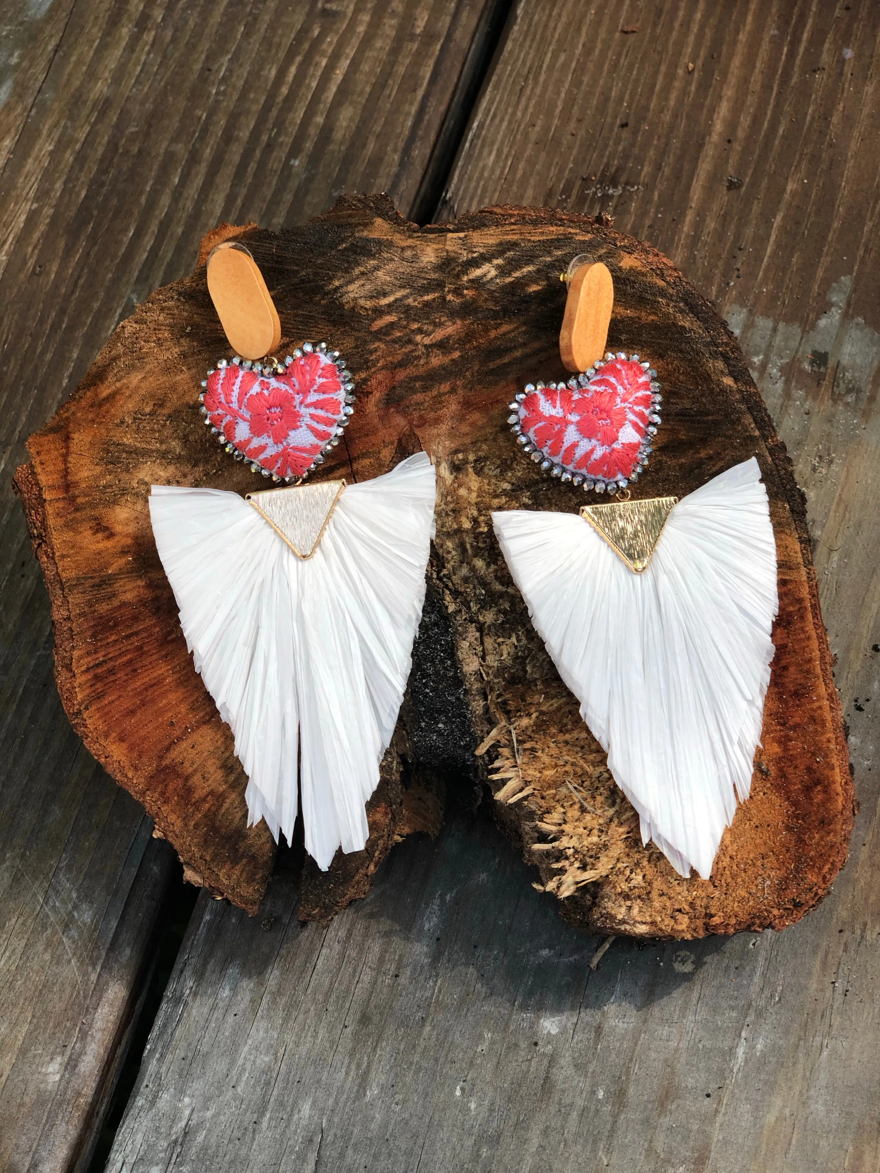 White Raffia Statement Earrings