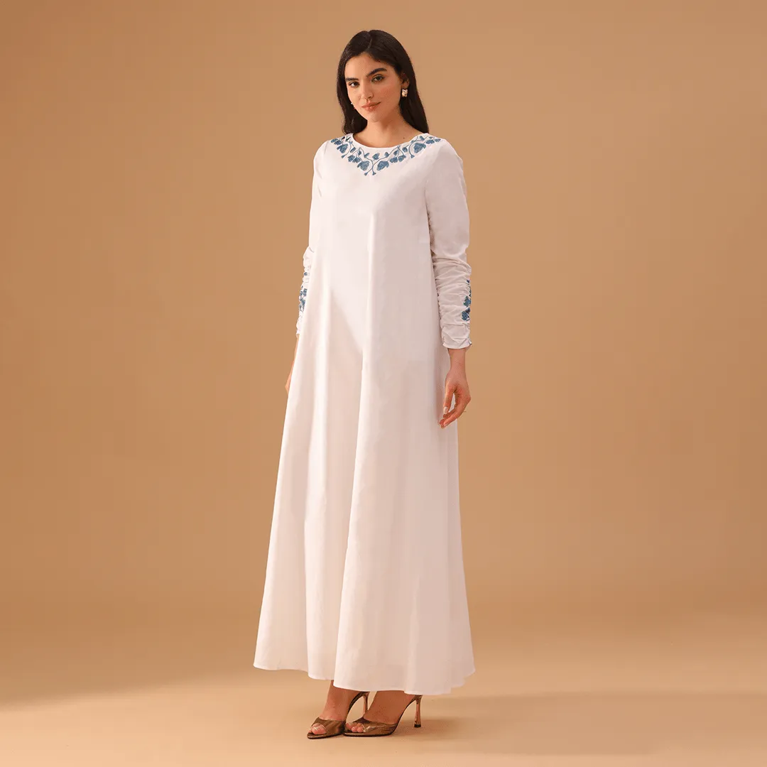 White Ramie Dress with A-Line Skirt
