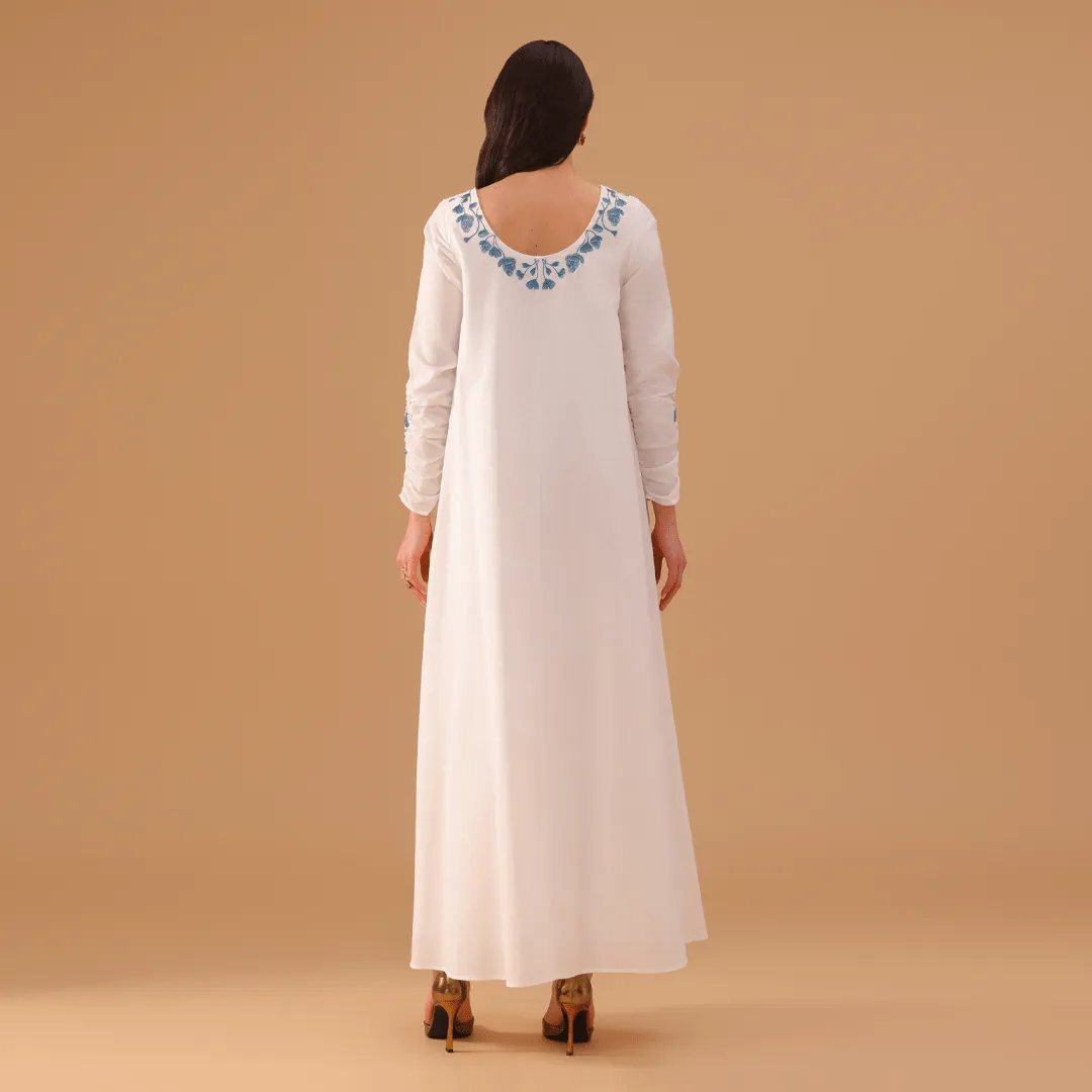 White Ramie Dress with A-Line Skirt