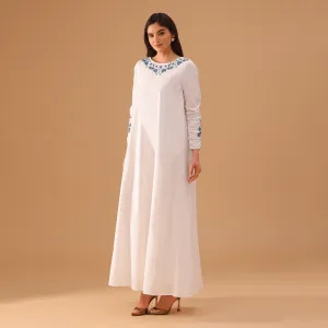 White Ramie Dress with A-Line Skirt