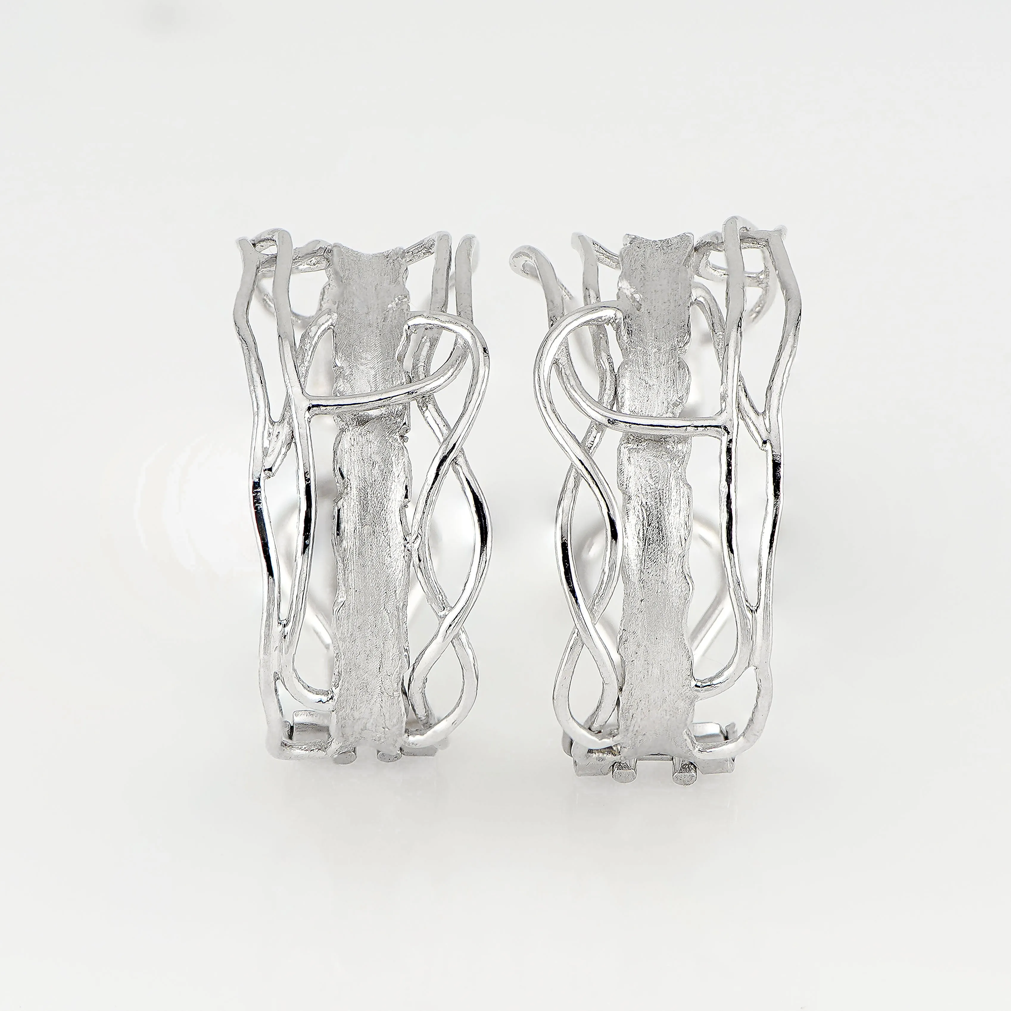 White Rhodium Edge Hoop Earrings