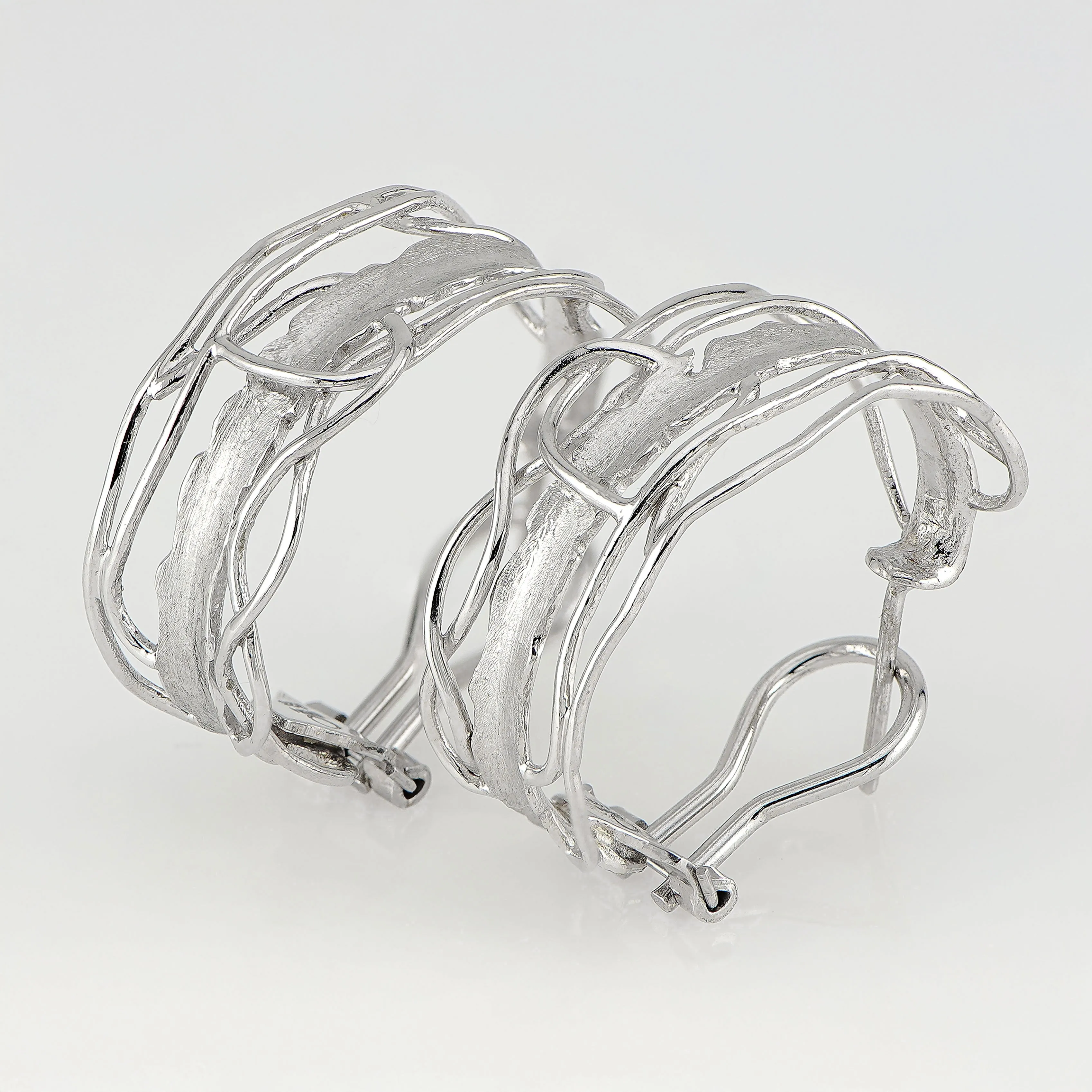 White Rhodium Edge Hoop Earrings