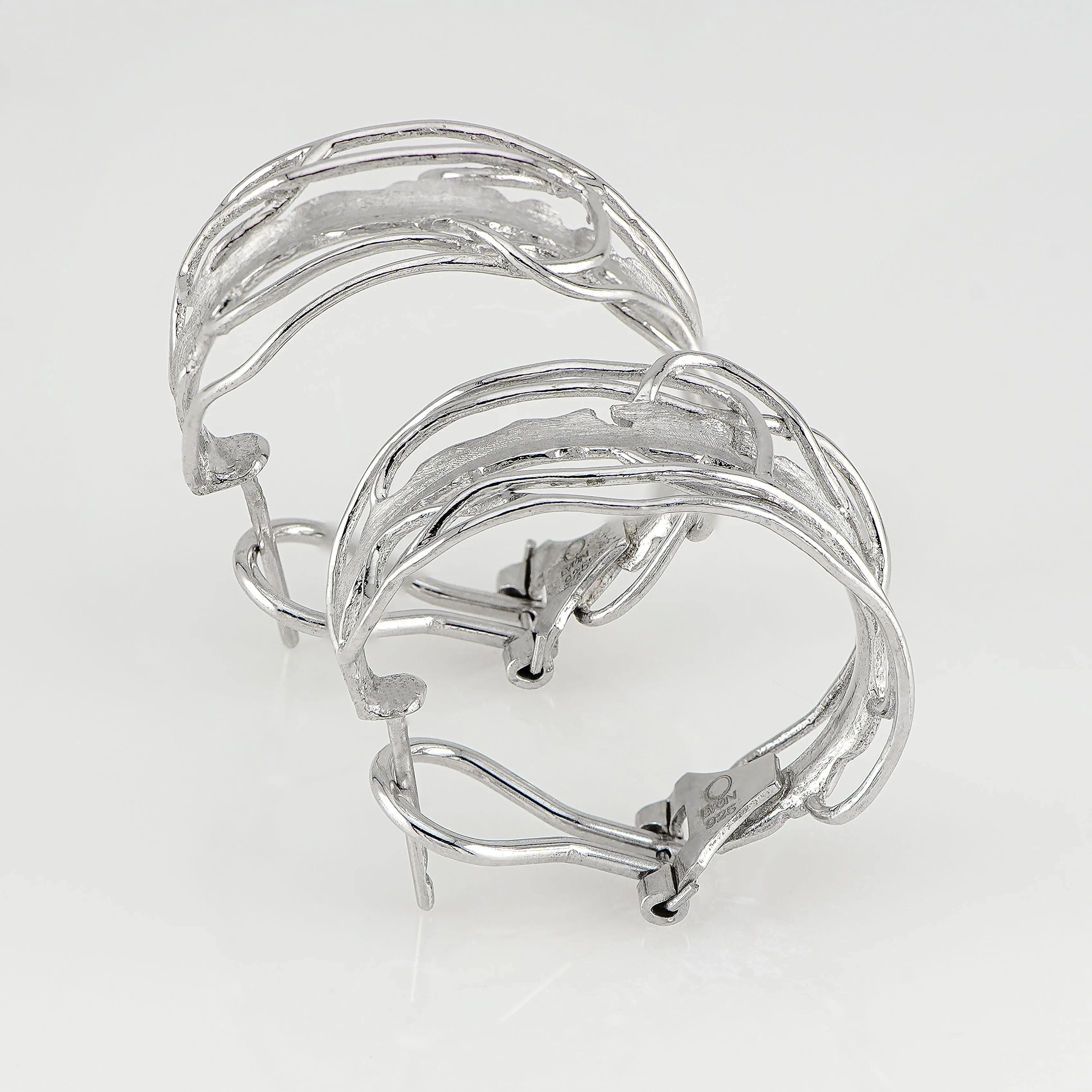 White Rhodium Edge Hoop Earrings