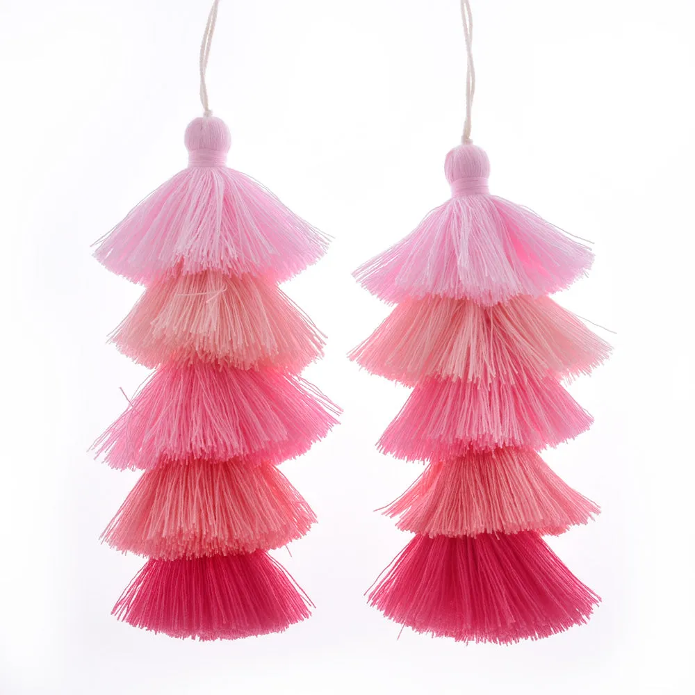 Wholesale Layered Tassel Pendant Five Tier Colorful Cotton Tassel for Earrings pendant handmade 2pcs 10192856
