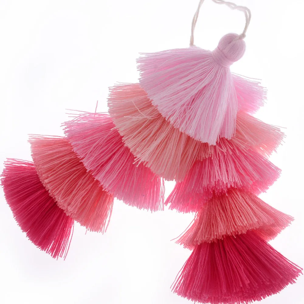 Wholesale Layered Tassel Pendant Five Tier Colorful Cotton Tassel for Earrings pendant handmade 2pcs 10192856