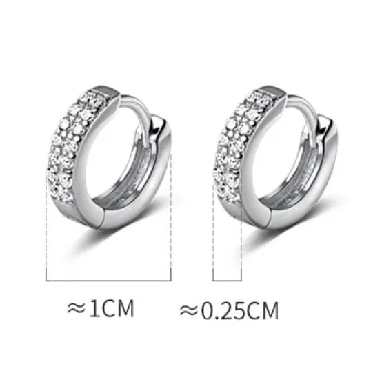 Wide Small Solid Silver CZ Diamonds Huggie Earrings